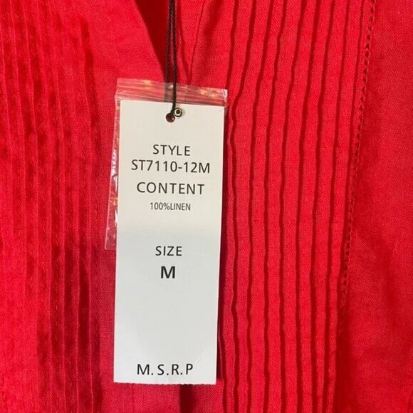 For Cynthia | Red Button-Up Linen Shirt size M - Picture 5 of 6